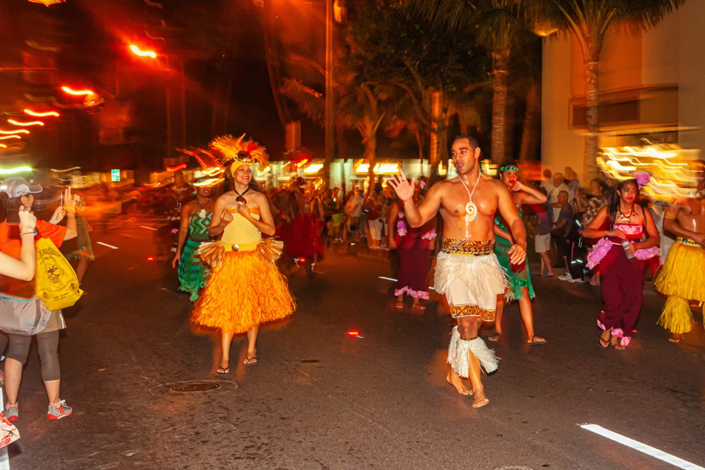 Polynesian dancers performing at an Oahu luau
