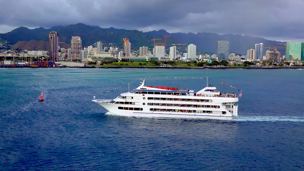 Maui dinner cruise ship on the ocean at sunset