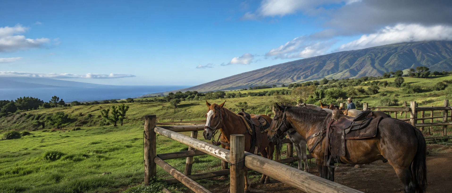 Maui horseback riding with mountain views